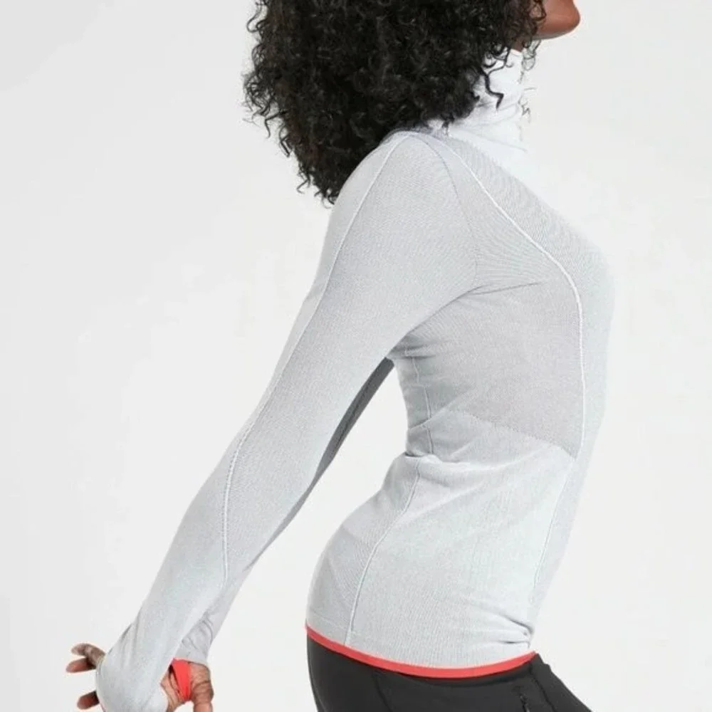 Athleta Light Gray Long Sleeve Tee with Red Trim - Picture 6 of 8